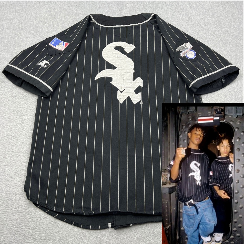 VTG‎ White Sox Starter Baseball Jersey Medium Black Kris Kross Pinstripe Chicago